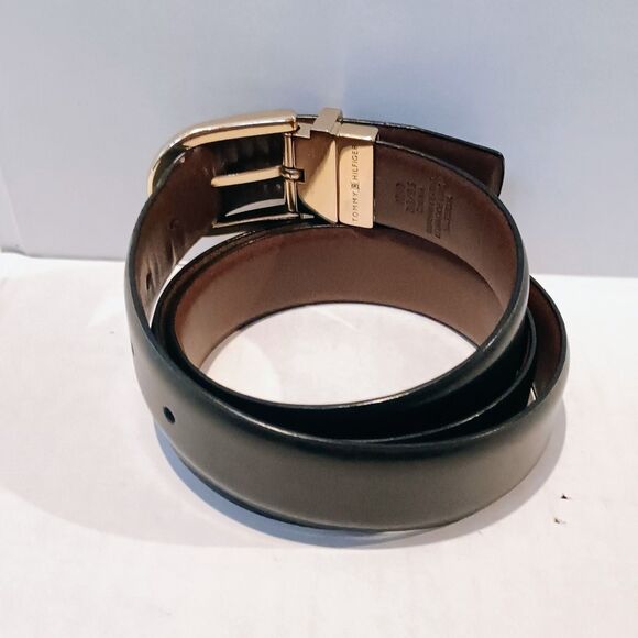 Tommy Hilfiger Leather Reversible Belt-Size 38-Swivel Buckle-Black-Brown-Classic - Picture 4 of 9